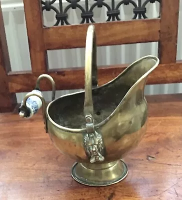 Vintage Brass Small Coal Scuttle With Ceramic Handle • £24.99