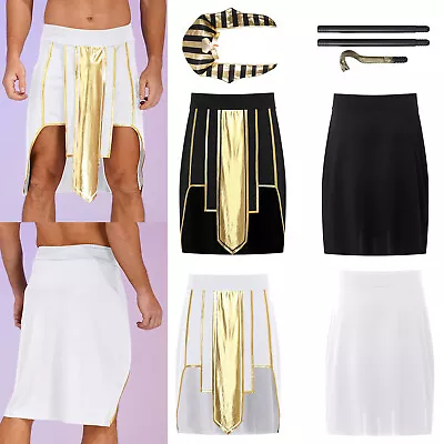 Mens Ancient Egyptian Costume Halloween Fancy Dress Egypt Pharaoh Skirt Hat Mace • £32.99