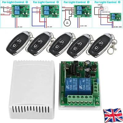 2 CH Garage Door Remote Control Switch Relay Wireless Transmitter Receiver Kit • £20.89