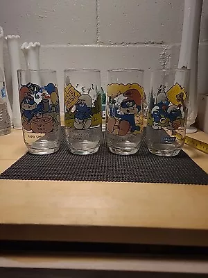 Set Of 4 Vintage 1983 Smurfs Peyo Drinking Glasses 6  Tall Rarely Used • $24