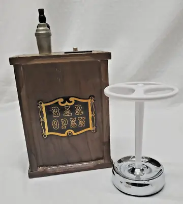 Vintage Coin Bank Radio Combo  BAR OPEN  With Bar Stool DAD Or MAN CAVE Gift • $125