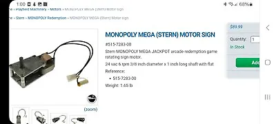 MONOPOLY MEGA (STERN) MOTOR SIGN # 515-7283-00 Used Untested  • $49.95