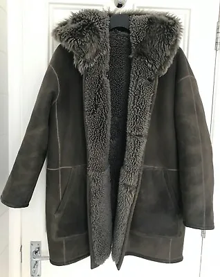 Gushlow & Cole Reversible Hooded Sheepskin /Shearling Khaki Coat Size M • £410