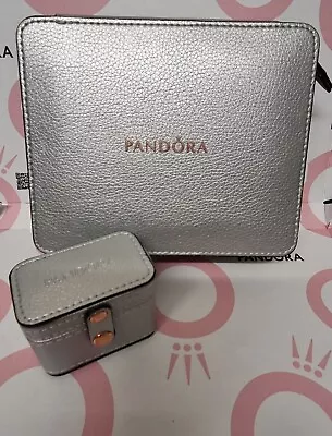 PANDORA Jewellery Box - Travel Case - Ring Box - Charm Storage - Silver Black • £5.50