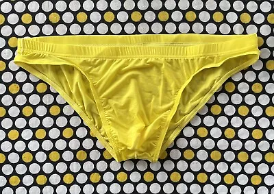 Men's Sexy Yellow Thin Sheer Unlined Bikini Swim Brief Swimsuit Size Medium • $24.99