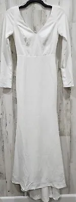 LULUS Size MEDIUM White Feeling Of Forever Long Sleeve Mermaid Maxi Dress**NWOT • $66.50