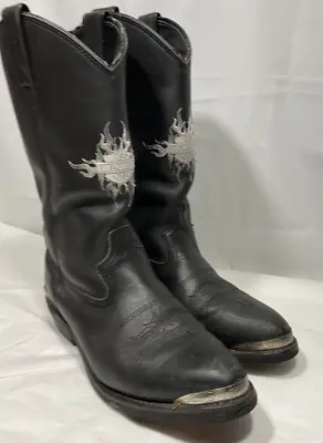 Harley Davidson Amarillo Black Chrome Metal Tip Cowboy Boots Size 1O.5  Mens • $110