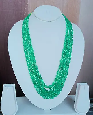 5 Strand Zambian Emerald Oval Beads Necklace Emerald Gemstone 16 To 20 Inch • $190