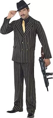 Smiffys Gold Pinstripe Gangster Costume Black (Size XL) • $50.07