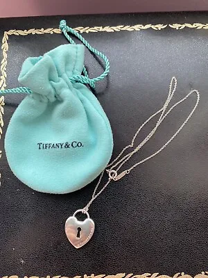 £172 • Buy Tiffany & Co. Silver Small Puff Heart Keyhole Key Hole Padlock Pendant Necklace