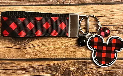 Key Fob Chain Holder Strap Mini Charm Buffalo Plaid Mickey Red Black RTS 3  • $9.99
