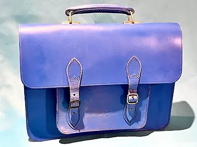 Vintage Leather School Satchel/Bag (Royal Blue) Made In England By Working Class • $45