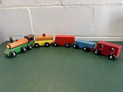 Vintage Hand Made 5 Piece Colorful Wooden Toy Train • $30