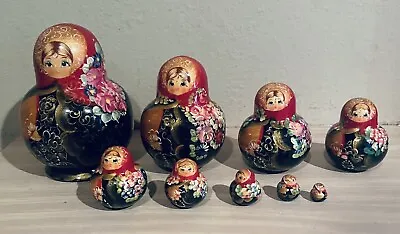 Hand Painted Signed Set Of 9 Russian Nesting Dolls • $32.50