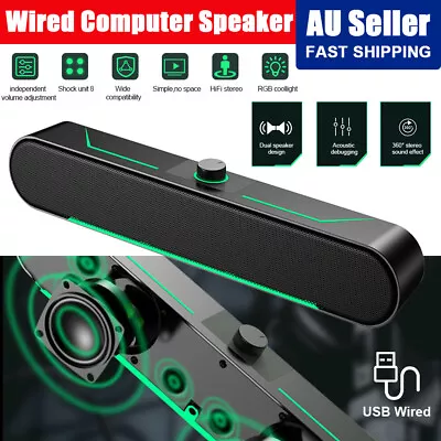 Wired PC Speakers LED Computer Stereo Speaker USB Powered For Laptop Desktop PC • $25.45