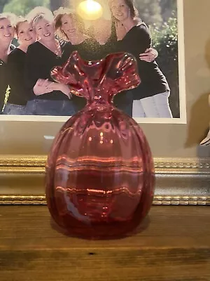 Rare Vintage Pilgrim Glass Hand Blown Cranberry Sack Vase Bag Pink 5.5  • $12