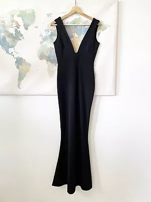 Missguided Size 6 Dress V Neck Plunge Black Maxi Women’s Sleeveless Morticia • $32.29
