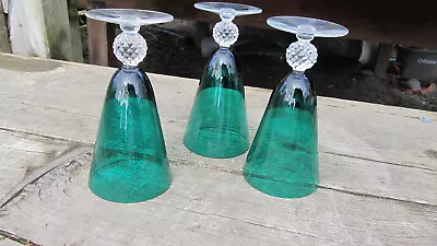 Lot Of 3 Morgantown Green Water Glassware W/Golf Ball Crystal Clear Stems 6 3/4  • $49.99