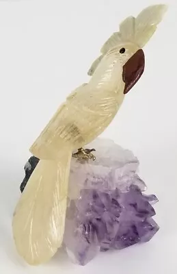 Vintage Hand Carved Clear Quartz Crystal Gemstone Parrot Bird Figurine Amethyst • $33.95