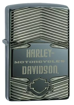 Zippo Windproof Armor Lighter Deep Carve Black Ice Harley Davidson Logo NEW • £68.40