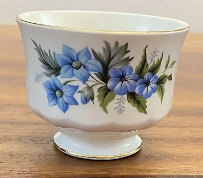 Queen Anne Bone China Open Sugar Bowl England Blue Floral Gold Trim • $10.99