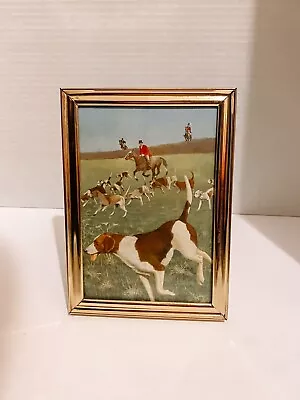 Vintage 1968 English Dog Art Foxhound Print Fox Hunting In Brass Frame • $16