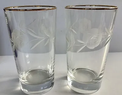 £8 • Buy A Pair Of Royal Doulton Crystal Highball Glasses  Country Rose Gold  Boxed.
