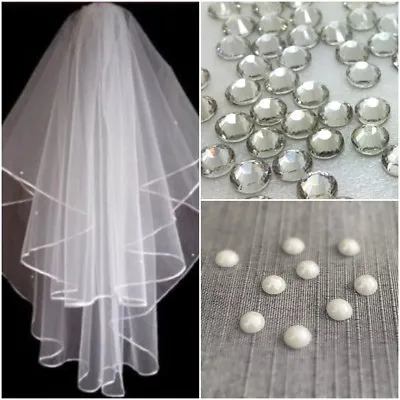 £10.95 • Buy Ivory White 2t Bridal Wedding Veil DIAMANTE CRYSTALS + PEARL BEADS Comb Elbow
