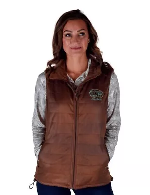 Cowgirl Tuff Western Vest Womens Faux Leather Zip Brown 100701 • $129.93