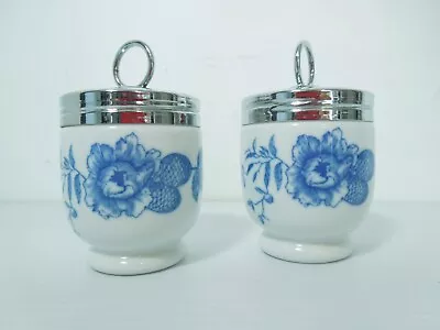 Pair Of Egg Coddlers Royal Worcester Porcelain Rhapsody Blue Sprays 1 Egg Size • £12