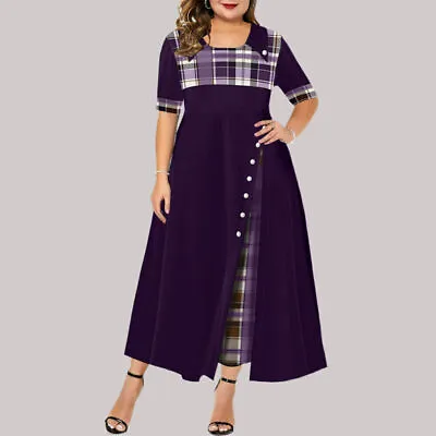 Plus Size Womens Plaid Check Midi Dress Ladies Christmas Cocktail Party Dresses • £16.59