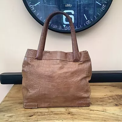 Max Mara Leather Brown Croc Skin Effect Handbag  • £30