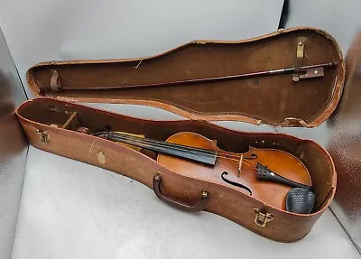 Antique German 4/4 Violin For Repair W/ Geib Leather Case & Bow • $339.99