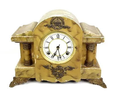 Antique Faux Marble Painted Wood Waterbury Mantel Clock For Parts Repair • $101.16