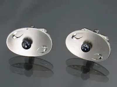 PRK Mid Century Modern Luxury Sterling Silver Black Ball Engraved Mens Cufflinks • $17.95