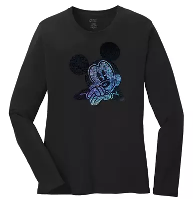 Women's Mickey Mouse T-Shirt Disney Ladies Tee Shirt S-4XL Bling Long Sleeve • $33.99