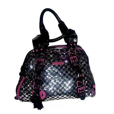 Betsey Johnson Reversible Sparkle Sequins Bag Retro Glam Girl 80's Black Pink • $80