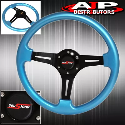 Universal 350mm 6 Bolt Hole Sky Blue Steering Wheel 1.75 Inch Deep Dish Godsnow • $51.99