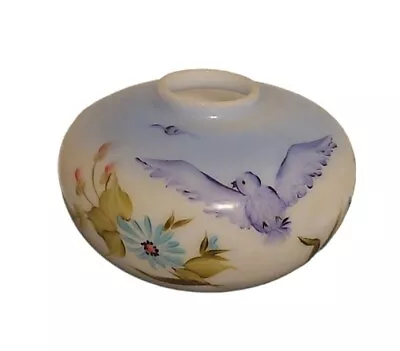 Vintage Milk Glass Lamp Shade Hand Painted Blue Bird Floral Fitter Small • $59.95
