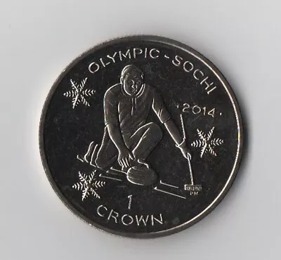 World Coins Isle Of Man 1 Crown 2014 UNC SOCHI OLUMPIC Curling • $19.99