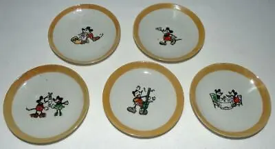 NM! DISNEY 1930's 5 PIECE  MICKEY MOUSE CHINA TEA SET LG. 3 3/4 DIAMETER SAUCERS • $29.99