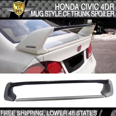 Fit 06-11 07 08 Honda Civic 4Dr Rear Trunk Spoiler Wing Carbon Fiber Mugen Style • $209.99