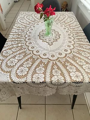 Vintage Nottingham Lace Rectangular Tablecloth • $19