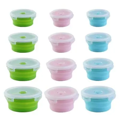 Collapsible Bowls With Lids Silicone Food Storage Containers Collapsible Camping • £7.90