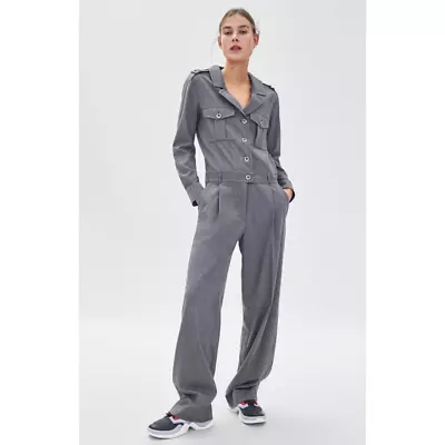 Zara Boilersuit Gray Utility Jumpsuit Womens Small Boiler Suit Coveralls Pockets • $47.95