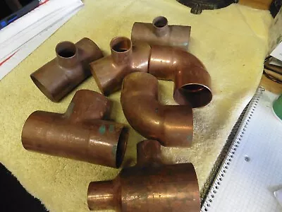 Lot Of 7 2 In Copper Pressure Tube (4) Adapter Tee & (2) Elbow 2 Inch & (1) Tee • $50.15