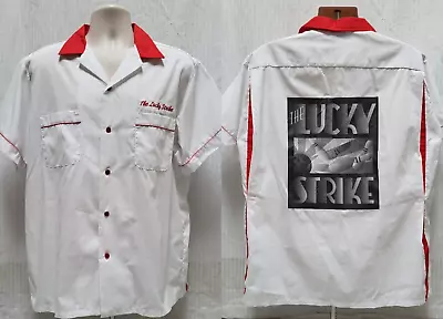 VTG 1990s HILTON White Red Bowling Shirt   The Lucky Strike  - Size XL • $45