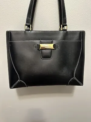 Vintage ST. JOHN  Black Shoulder Handbag Pre Owned With Gold Plaque. • $150