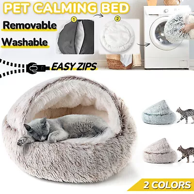 Pet Cat Calming Bed Cuddle Soft Warm Plush Cushion Cave Sleeping Nest Tent House • $28.99