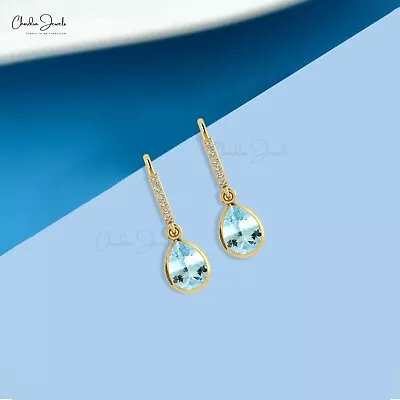 Drop Dangle Earrings Aquamarine Dainty Earring 14k Gold Diamond Wedding Jewelry • $271.94